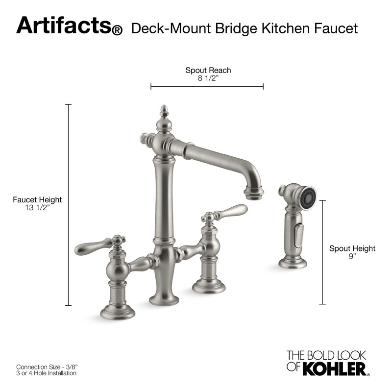 Kohler Artifacts DeckMount Bridge Kitchen Sink Faucet With Lever